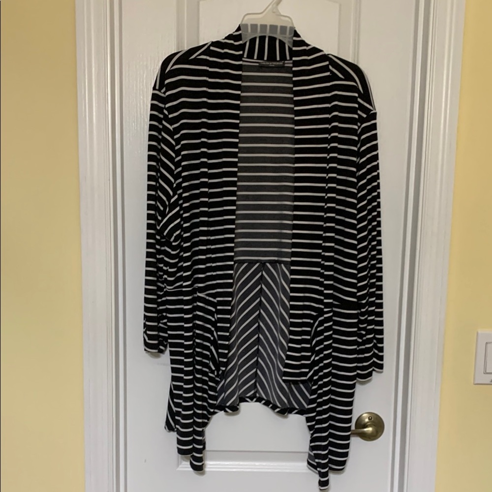 Chelsea & Theodore Black and White Striped Cardigan